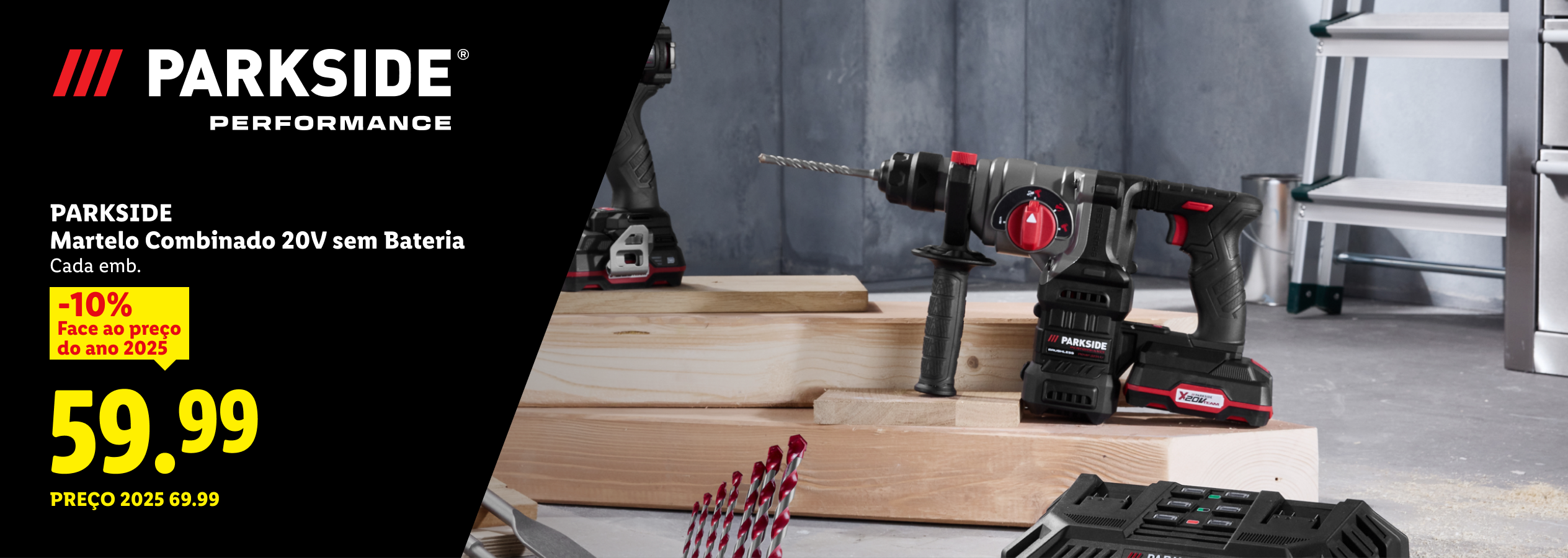 Martelo combinado 20V sem bateria, com 10% de desconto, agora 59,99€.