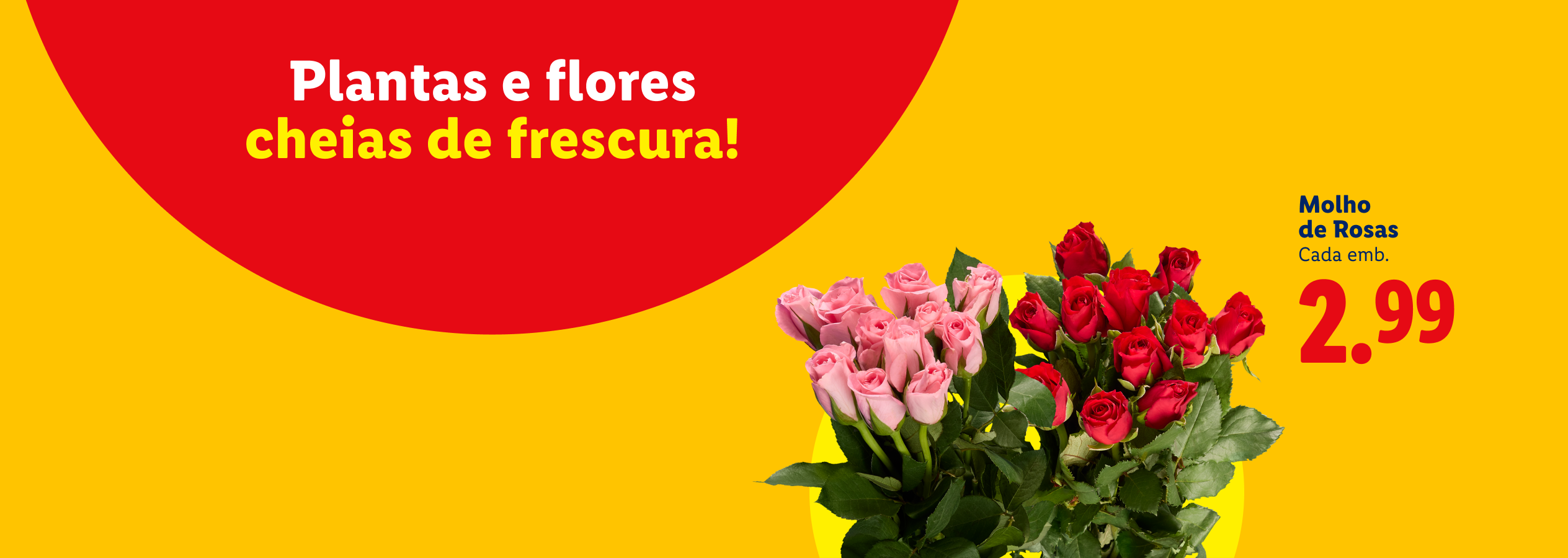 Molho de rosas cor-de-rosa e vermelhas por 2,99€.