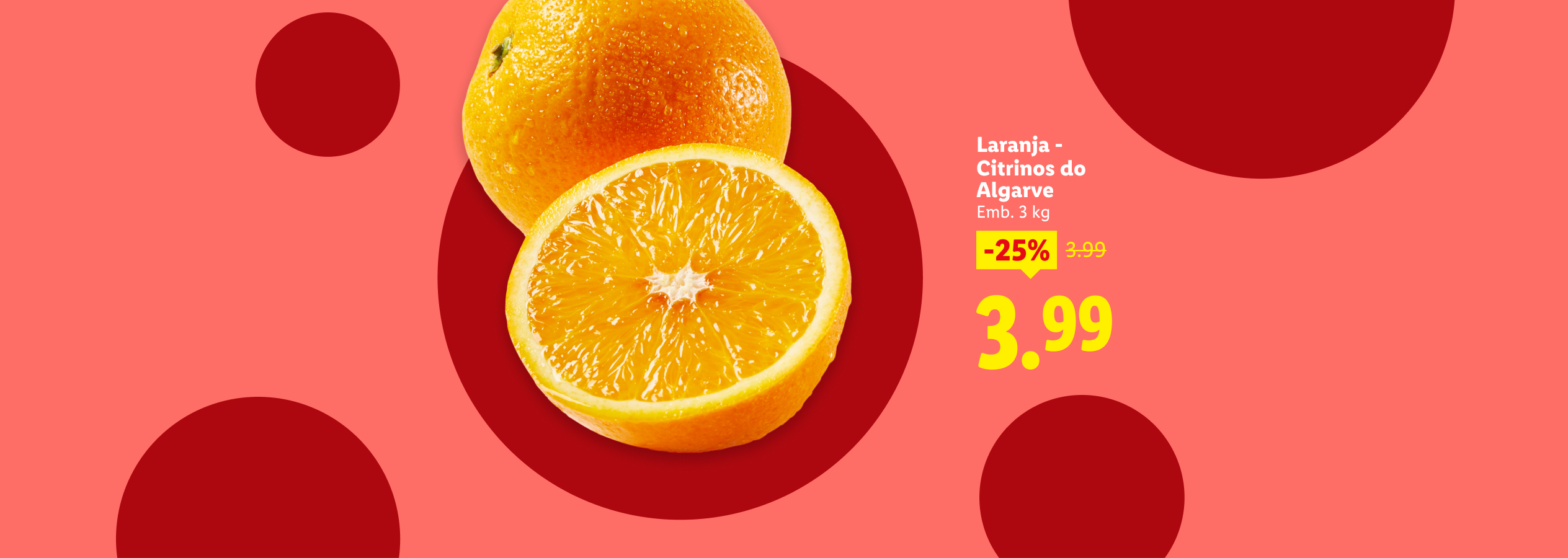 Laranjas do Algarve em promoção, com 25% de desconto, agora a 3,99€ por 3 kg.