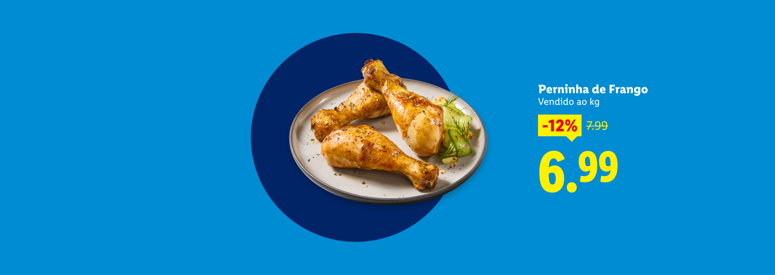 Perninhas de frango assadas com pepino, com desconto de 12%, agora 6,99€/kg.