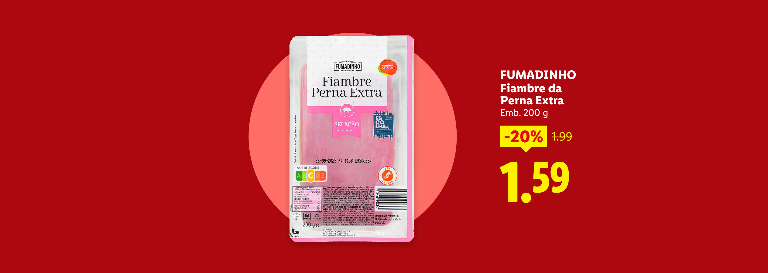 Fiambre de perna extra fatiado em promoção, embalagem de 200 g.