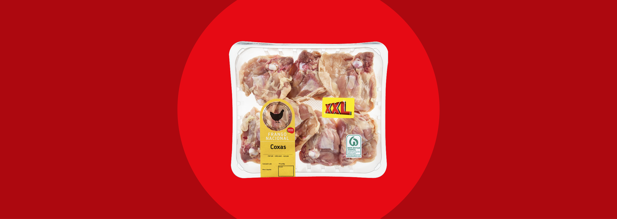 Frango Nacional Coxas XXL e embalagem