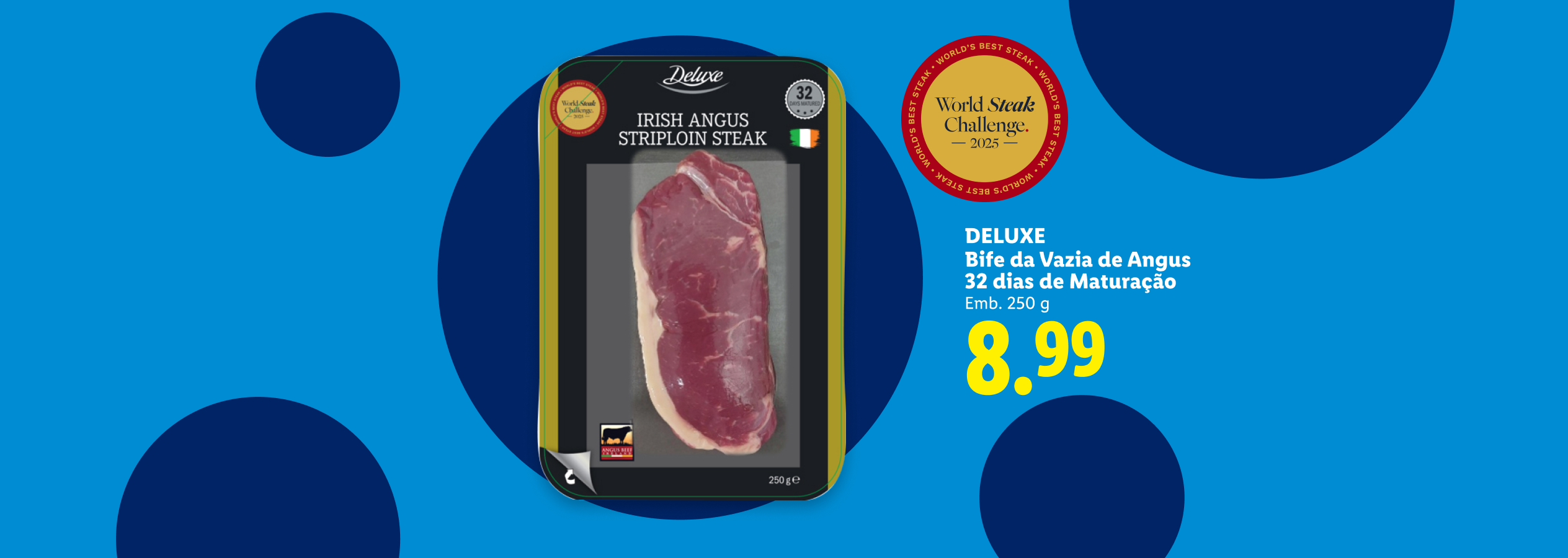 Bife da Vazia de Angus, 32 dias de maturação, 250g, com o preço de 8,99€.