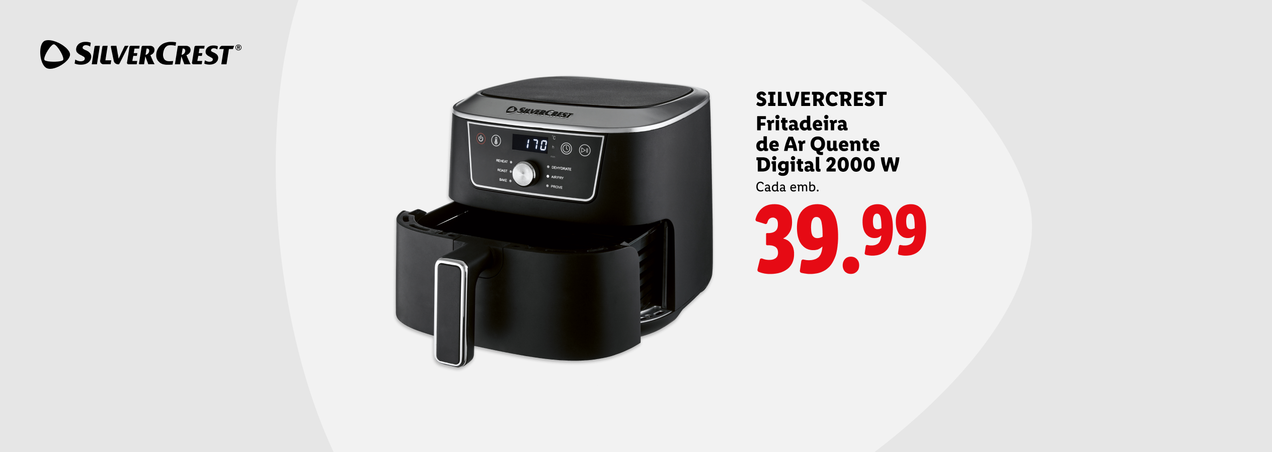 Fritadeira de ar quente digital de 2000 W por 39,99€.