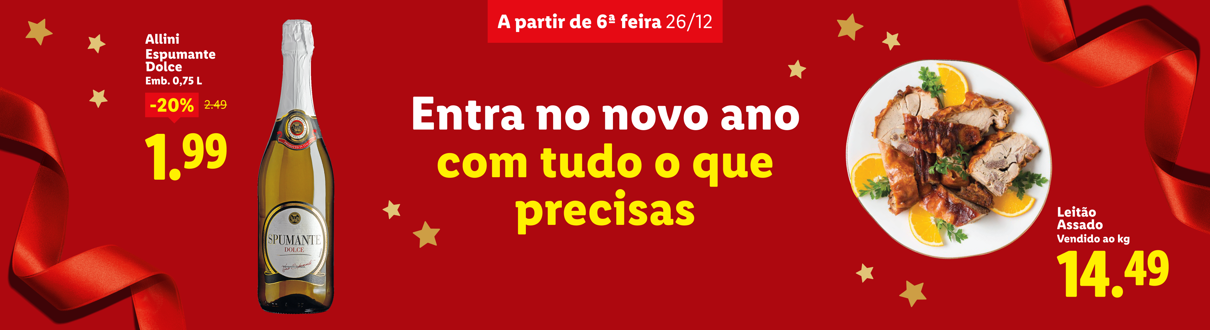 Espumante Allini Dolce e leitão assado para o Ano Novo, com preços especiais a partir de 26/12.