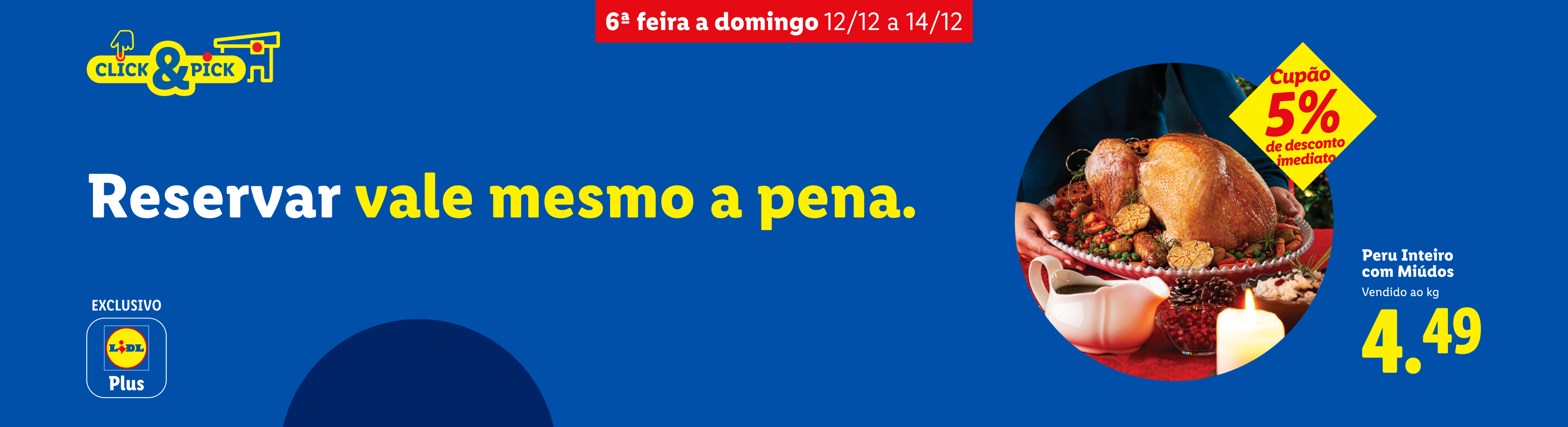 Anúncio do Lidl Plus com peru inteiro e miúdos, com 5% de desconto imediato.