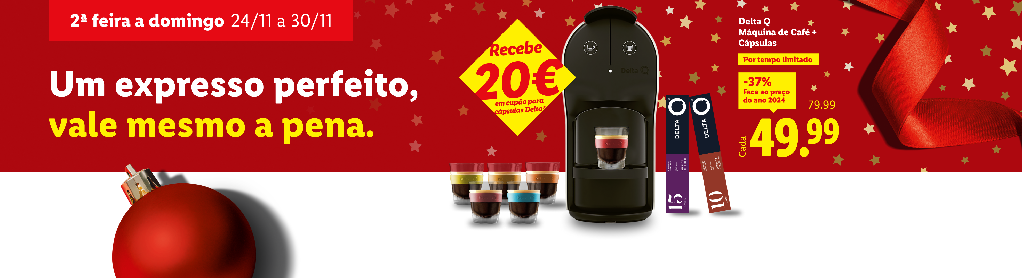 Máquina de café Delta Q e cápsulas em promoção, com 20€ em cupões e 37% de desconto.