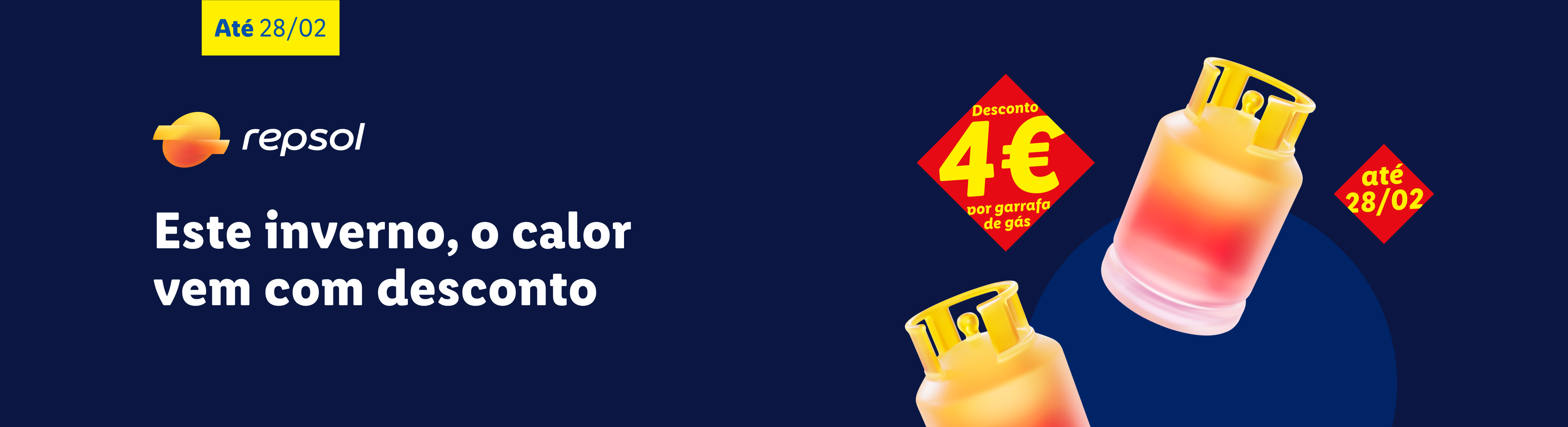 Promoção de inverno: 4€ de desconto por garrafa de gás, válida até 28/02.