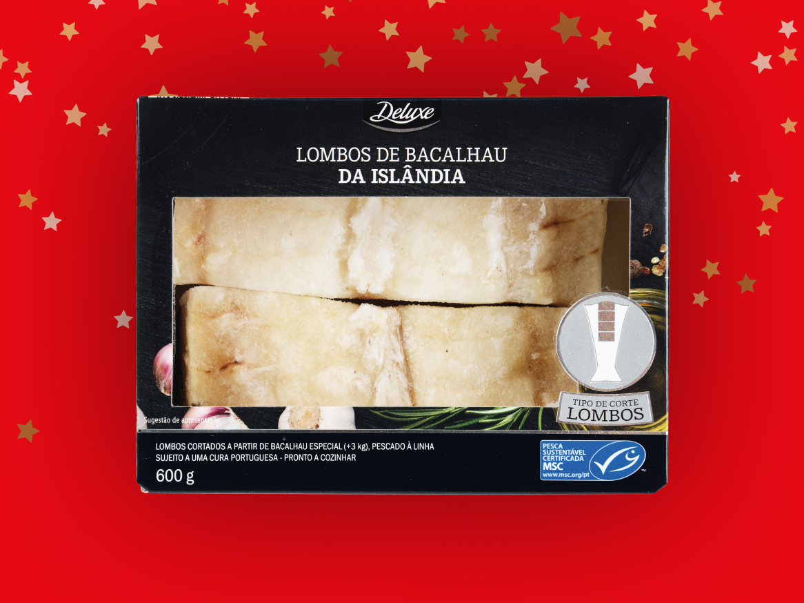 Lombos de bacalhau da Islândia Deluxe, 600g, com certificação MSC.