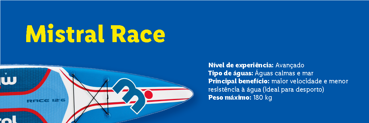 SUPs Mistral Race: velocidade e baixa resistência à água.