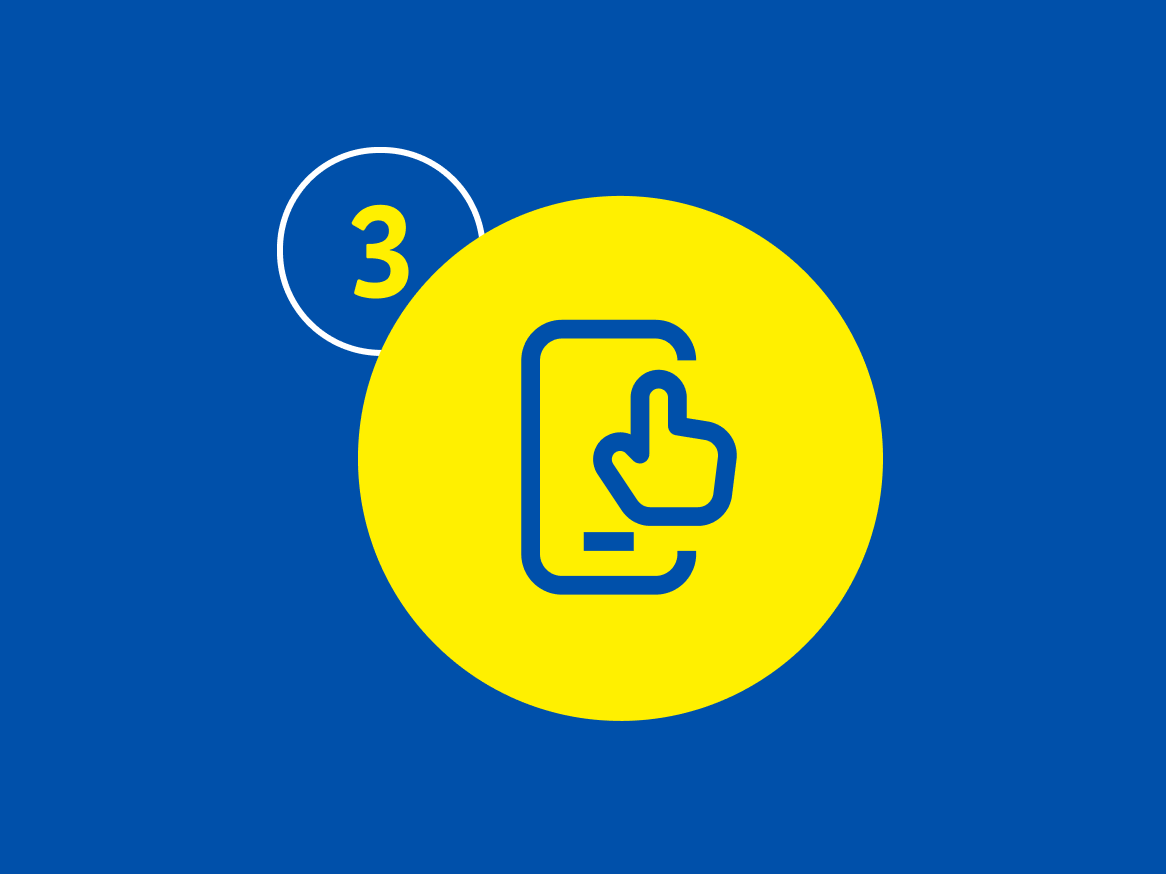 Passo 3: Ícone de telemóvel com um dedo a tocar no ecrã.