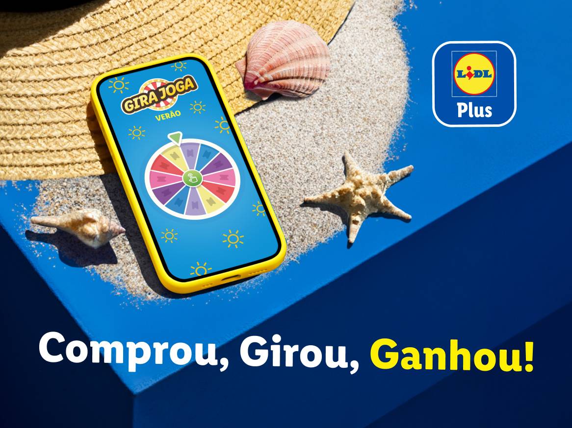 Promoção Lidl Plus: Compre, gire a roleta e ganhe prêmios no app.