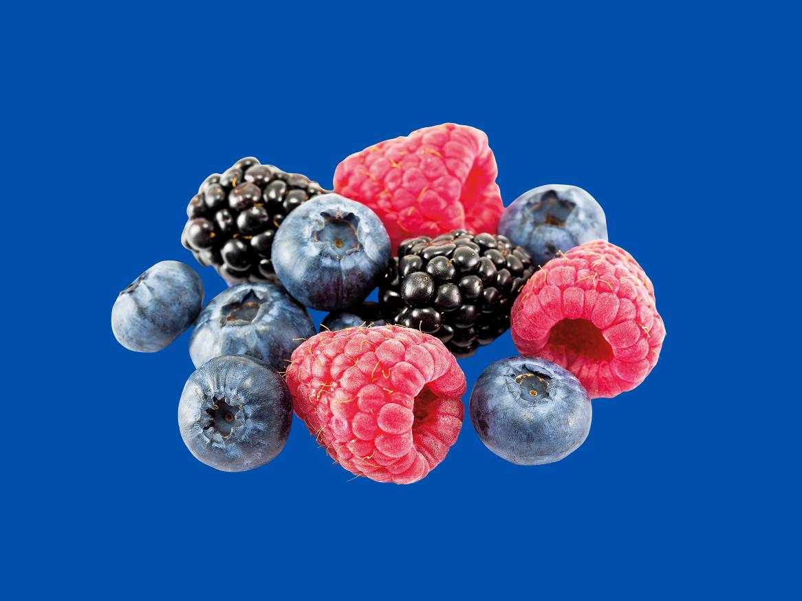 Mix de frutas vermelhas: framboesas, mirtilos e amoras.