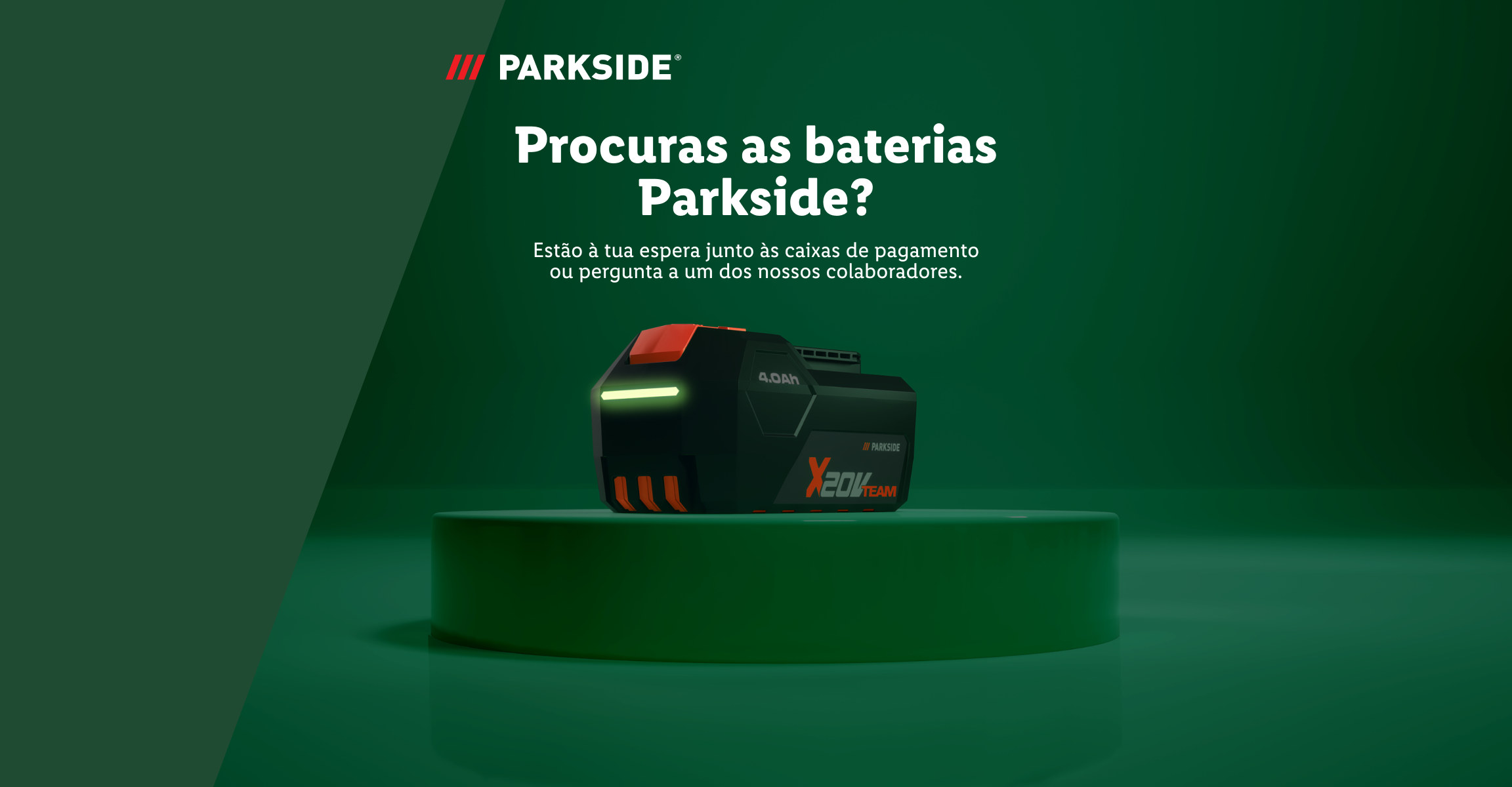 Bateria recarregável em destaque com texto informativo sobre onde encontrá-la na loja.