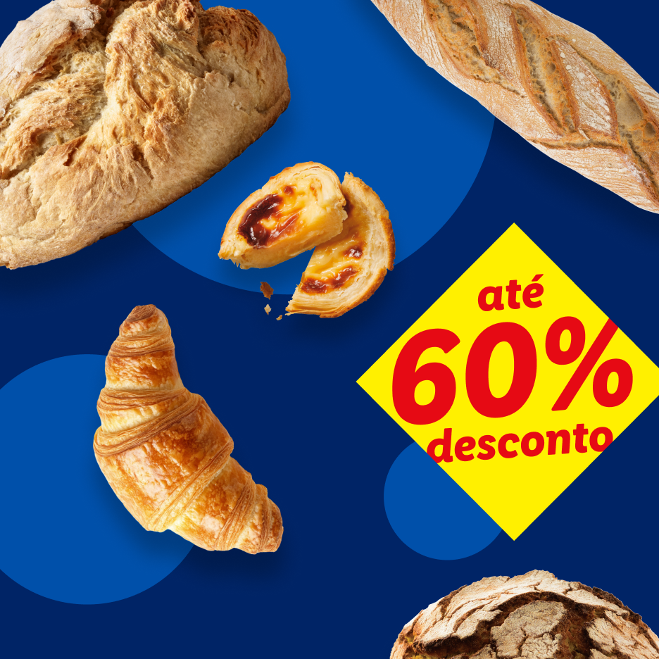 Pão, croissant e pastel de nata com até 60% de desconto.