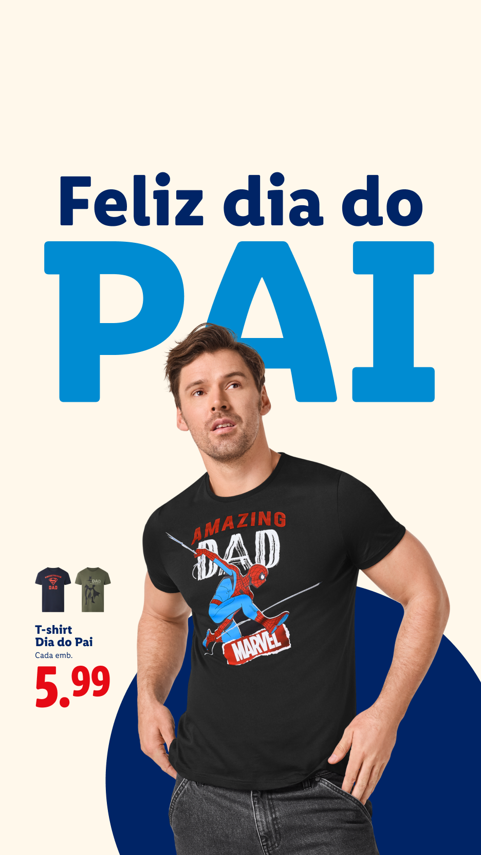 T-shirt preta com estampado do Homem-Aranha e a frase 'Amazing Dad' para o Dia do Pai, por 5,99€.