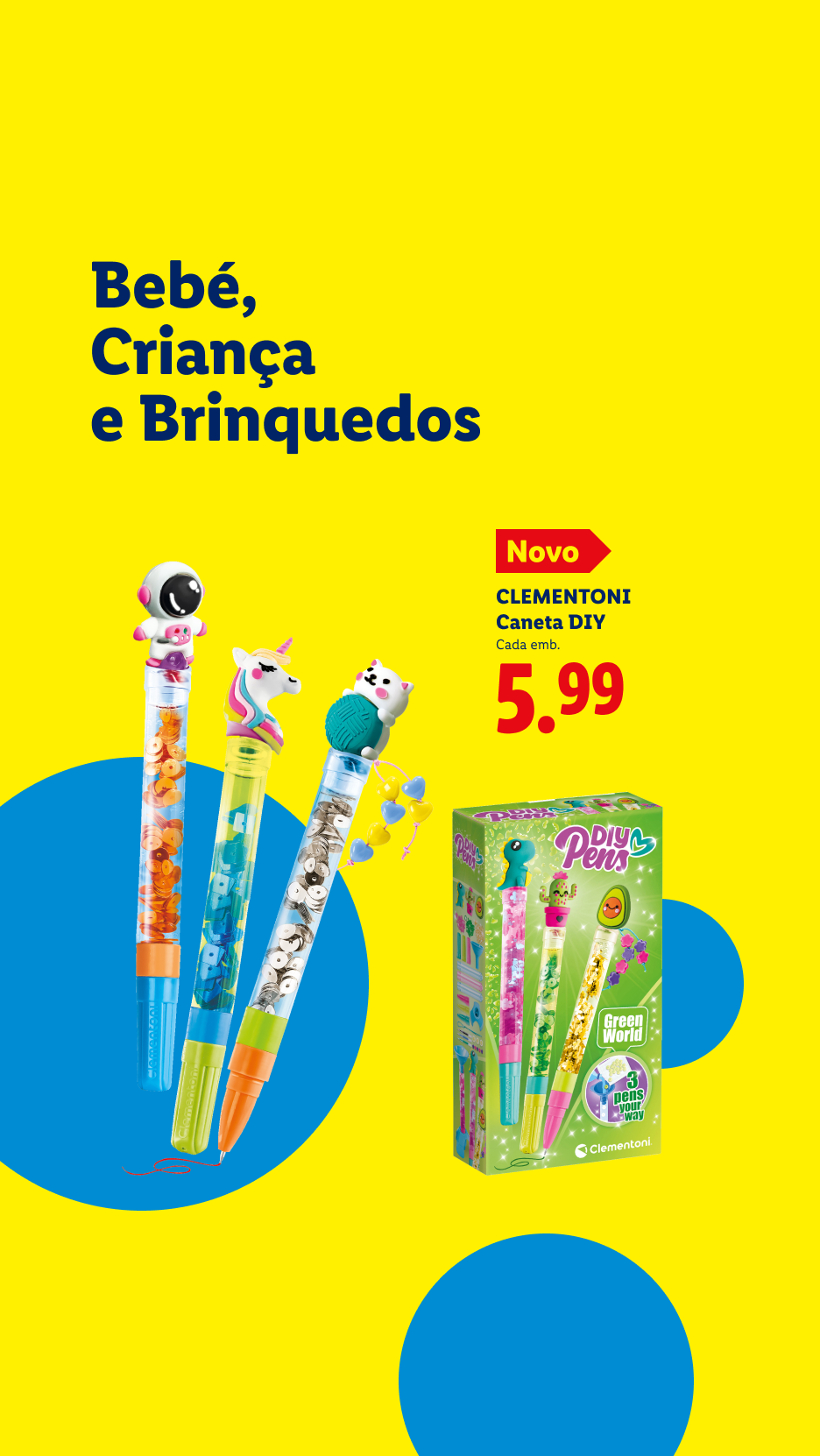 Canetas DIY para crianças com temas de astronauta, unicórnio e gato, e um conjunto de canetas DIY Green World.