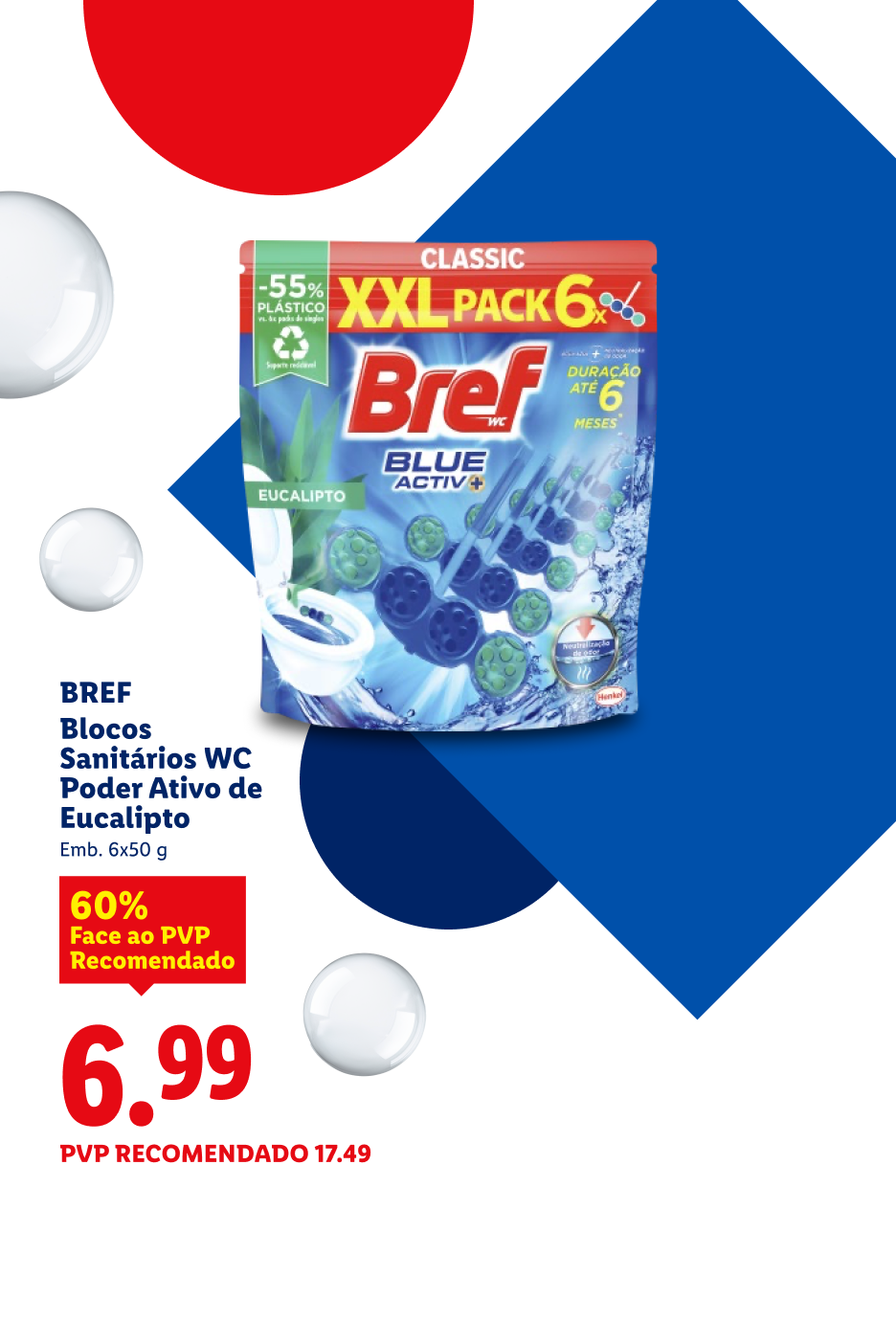 Embalagem de blocos sanitários de eucalipto com 6 unidades, com 60% de desconto.