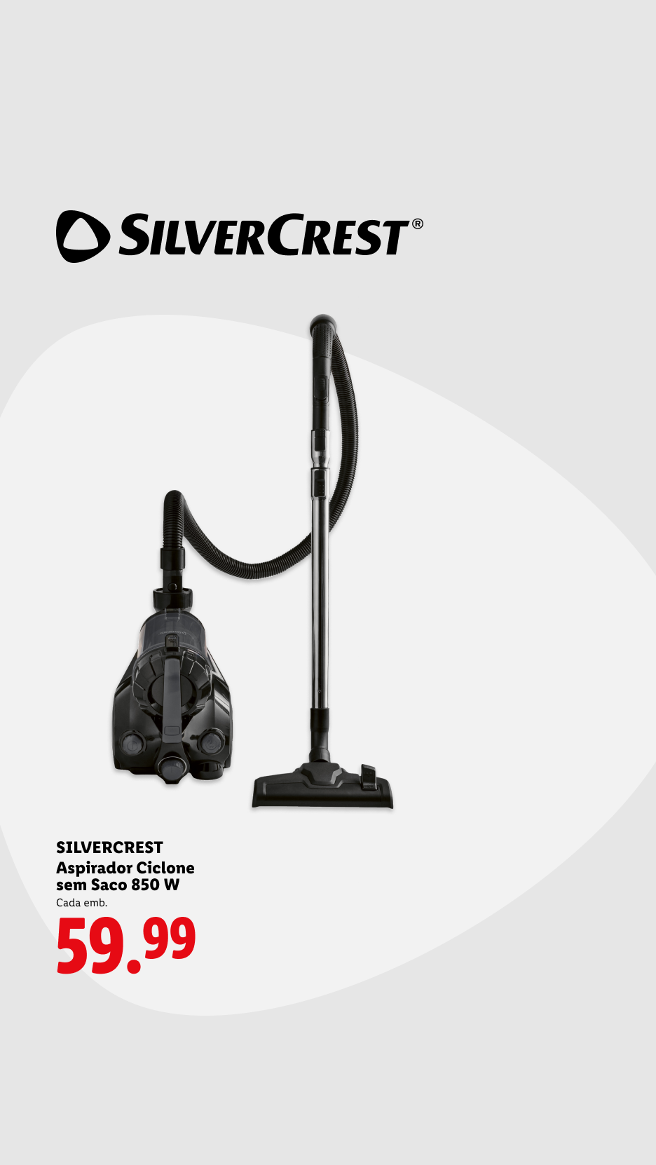 Aspirador ciclónico sem saco de 850 W por 59,99 euros.