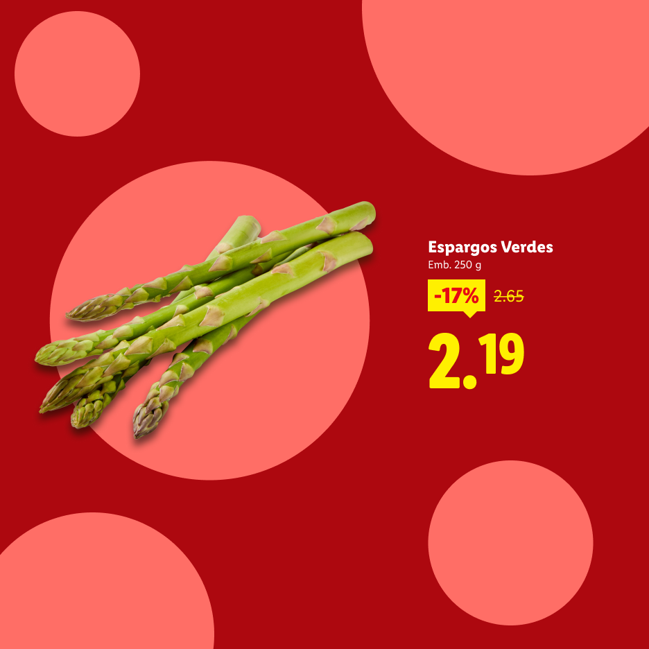Espargos verdes frescos com 17% de desconto, agora 2,19.