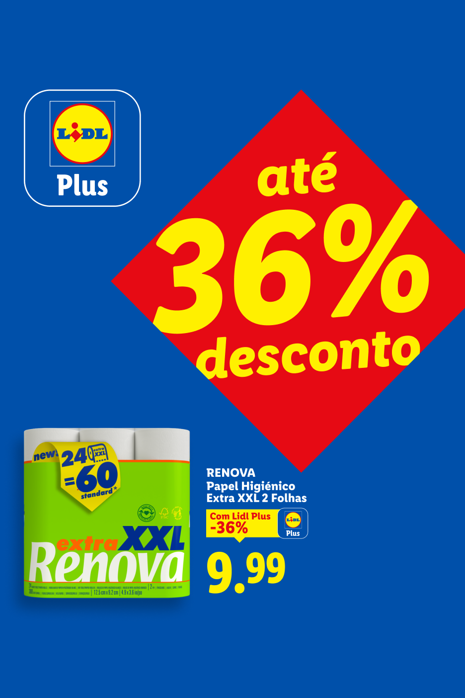 Promoção de até 36% de desconto em papel higiénico, com preço especial para membros Plus.