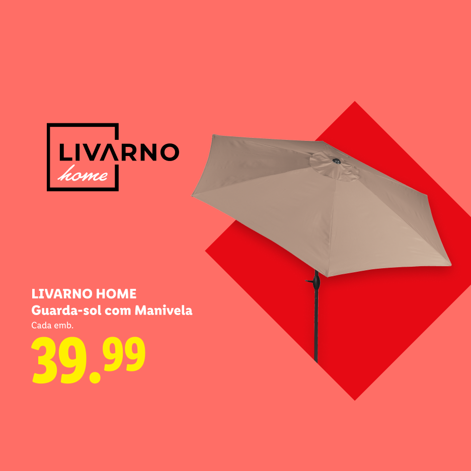 Guarda-sol bege com manivela, preço 39,99.