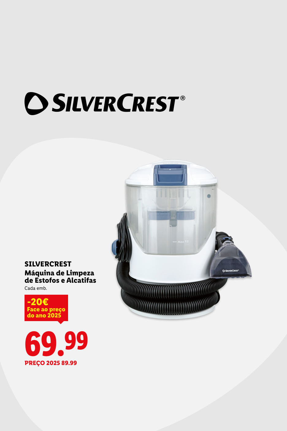 Máquina de limpeza de estofos e alcatifas, com preço de 69,99€.