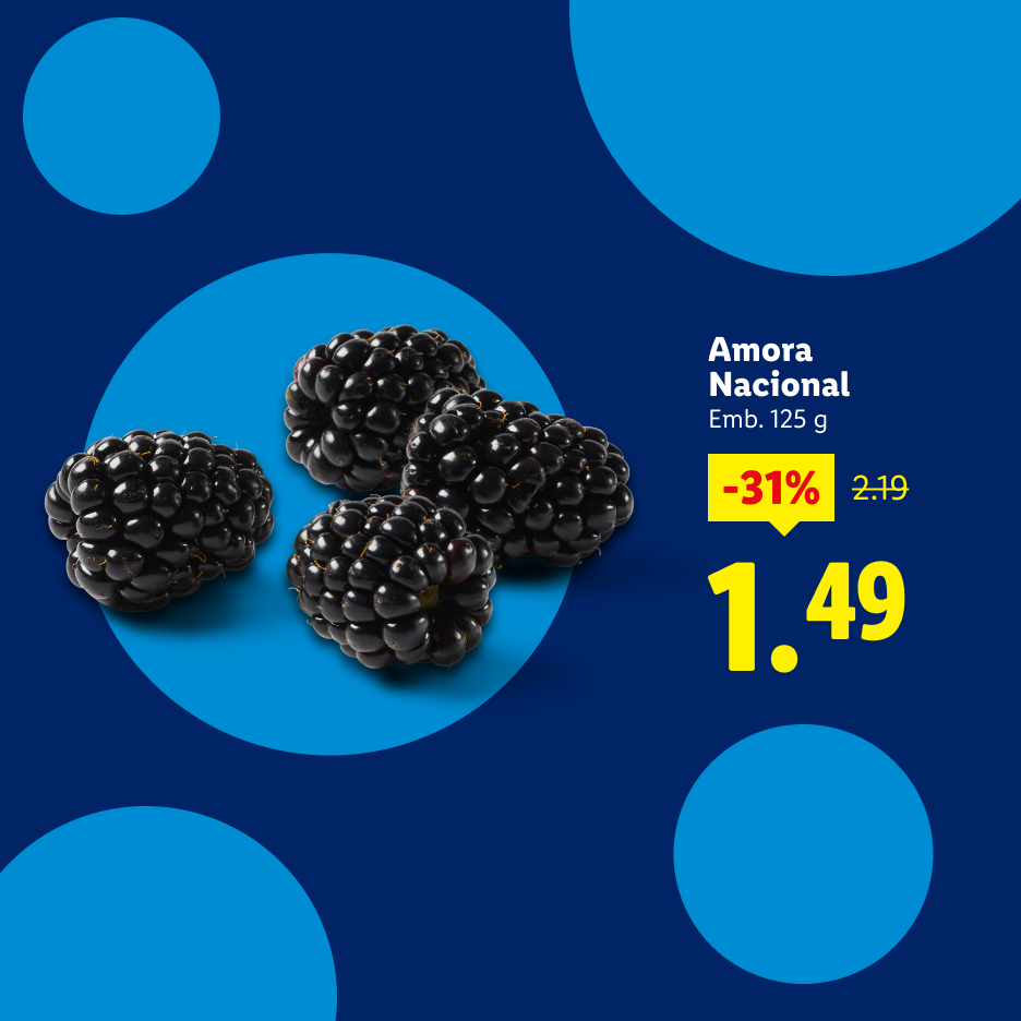 Amoras nacionais com 31% de desconto, agora 1,49€, antes 2,19€.