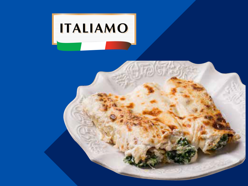 Canelones de espinafre gratinados, prato italiano da marca Italiamo.