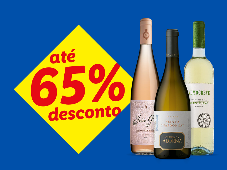 Promoção de vinhos: João Portugal Rosé, Quinta da Alorna Chardonnay e Almocreve Alentejano Branco com até 65% de desconto.