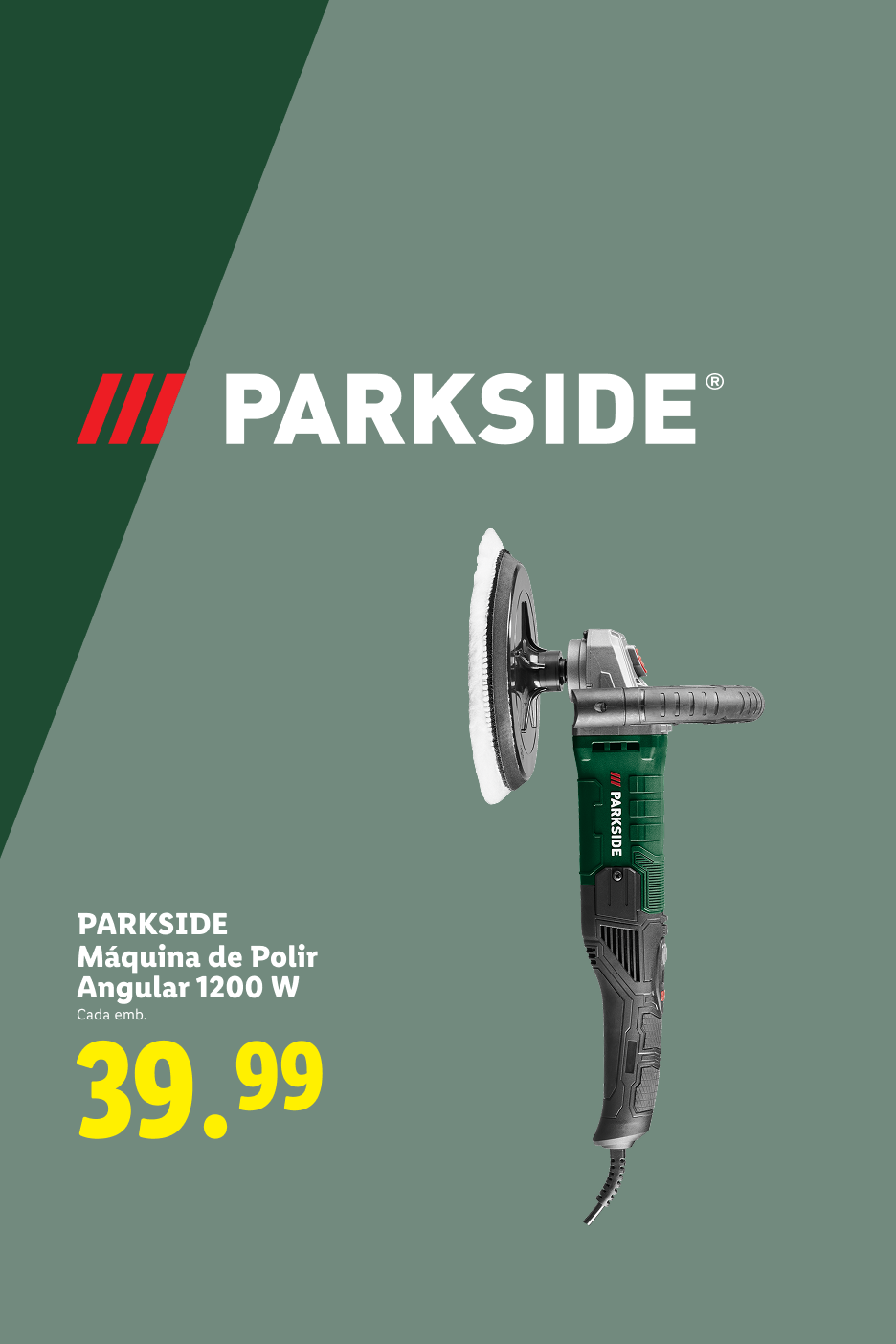 Máquina de polir angular de 1200 W com preço de 39,99.