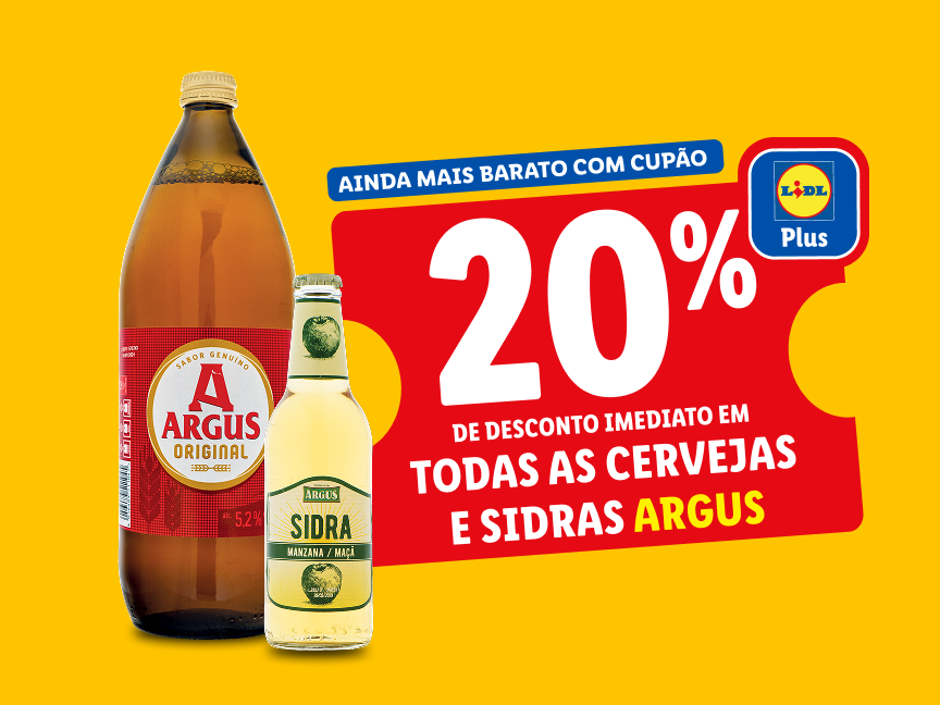 Promoção Lidl Plus: 20% de desconto em cervejas e sidras Argus.
