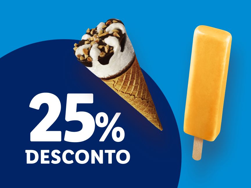 25% de desconto em sorvetes Kibon: casquinha e picolé.