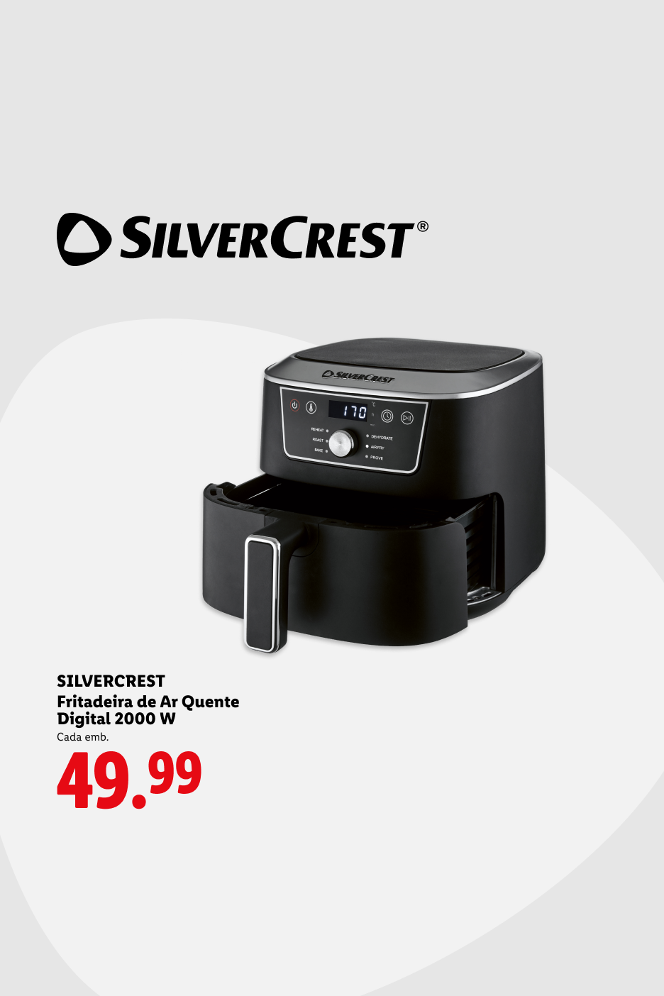 Fritadeira de ar quente digital de 2000 W por 49,99€.