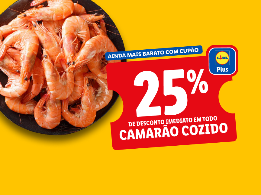 Oferta Lidl Plus: 25% de desconto em camarão cozido.