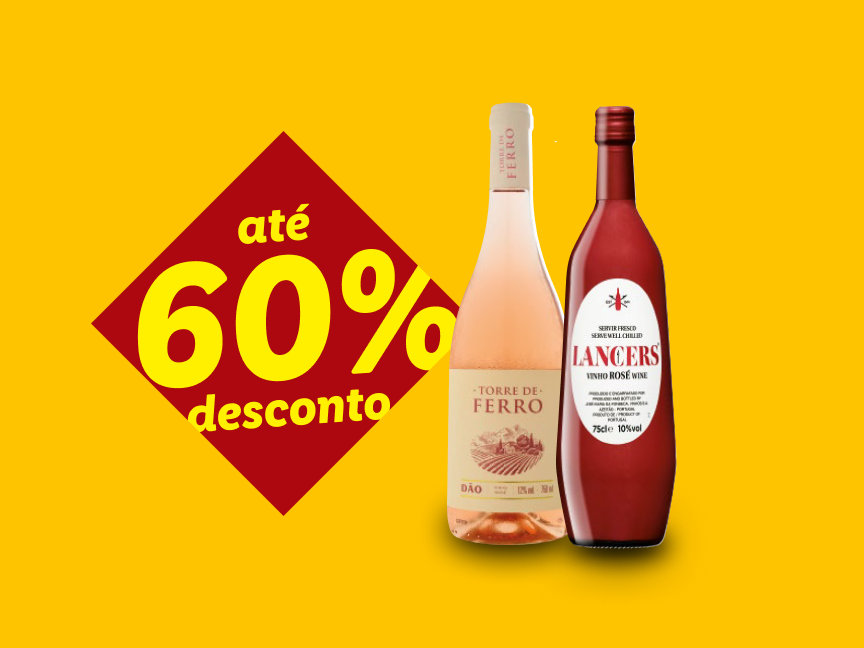 Promoção de vinhos Torre de Ferro e Lancers com até 60% de desconto.