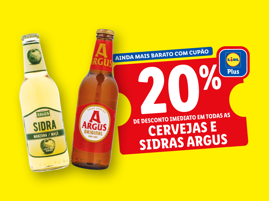 Garrafas de sidra e cerveja Argus com 20% de desconto no Lidl.