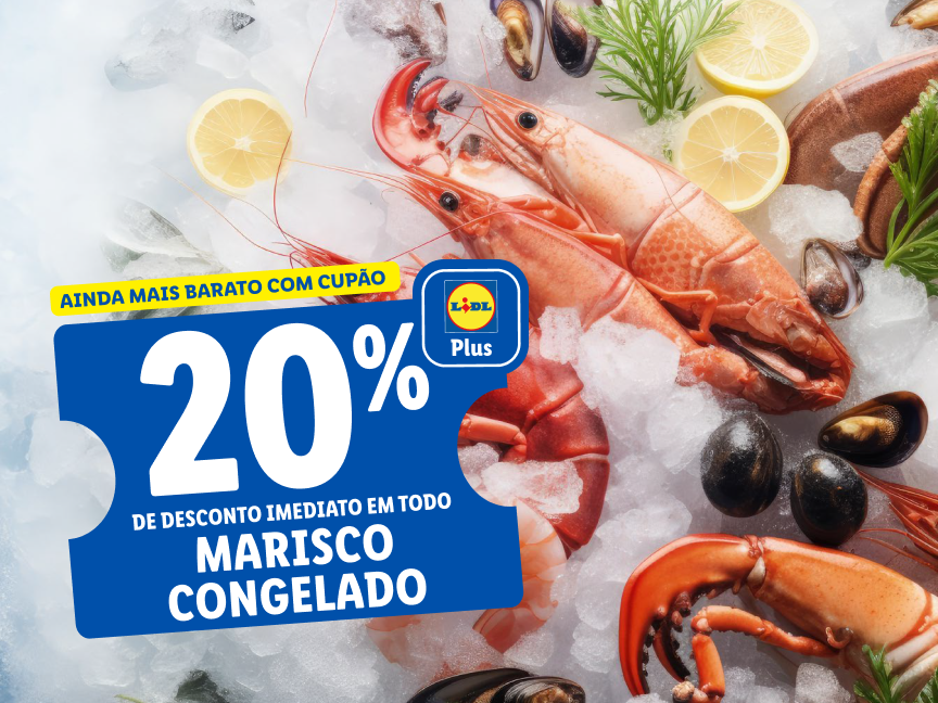 Promoção Lidl Plus: 20% de desconto em todo marisco congelado.