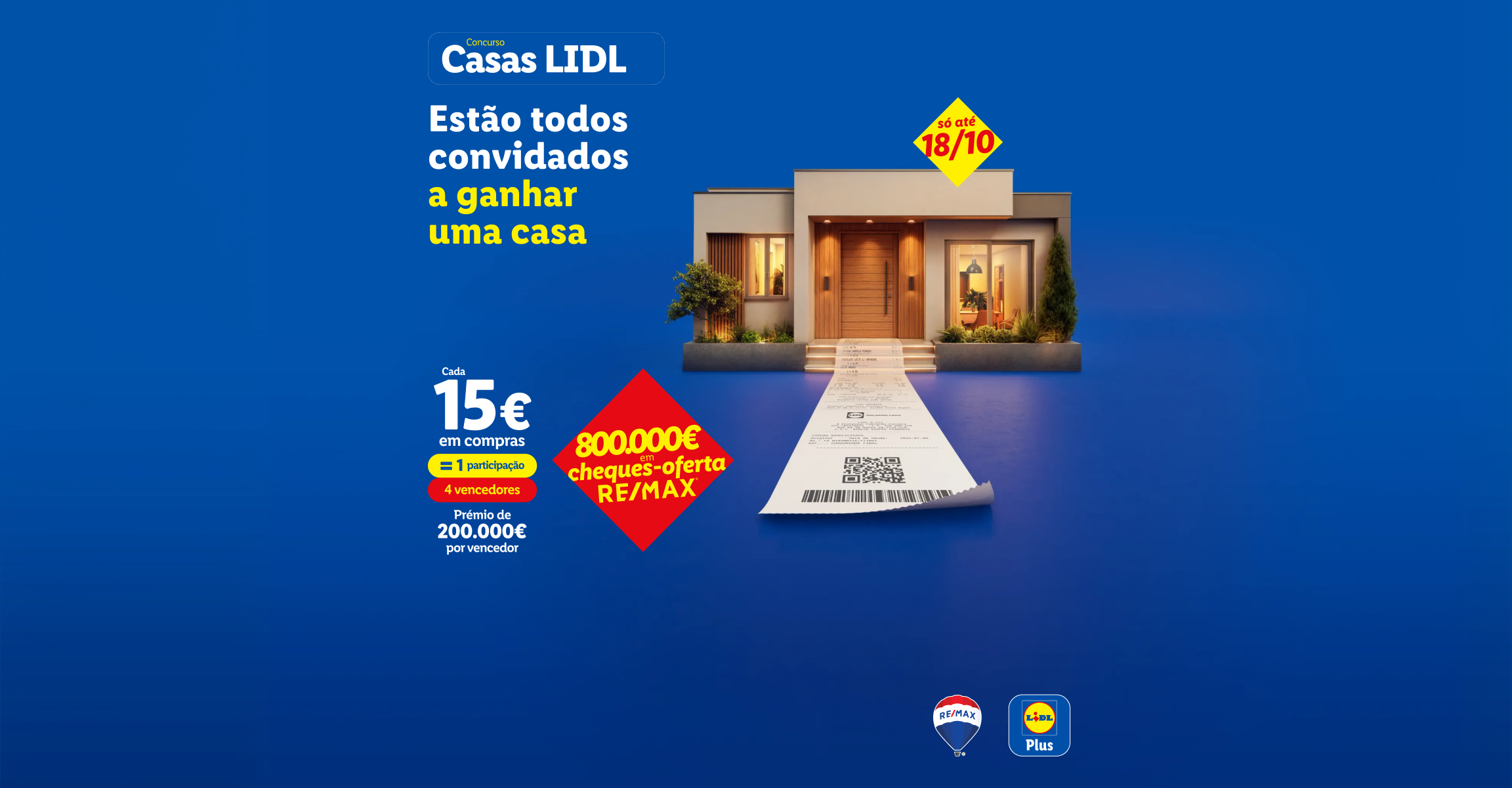 Anúncio de concurso para ganhar uma casa com compras, válido até 18 de outubro.