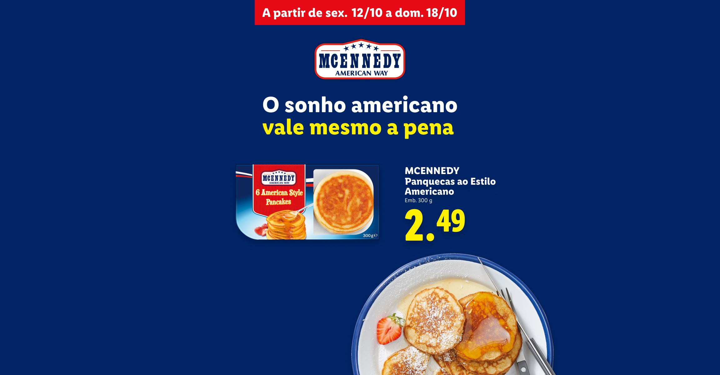 Panquecas americanas e xarope de ácer em promoção para um pequeno-almoço delicioso.