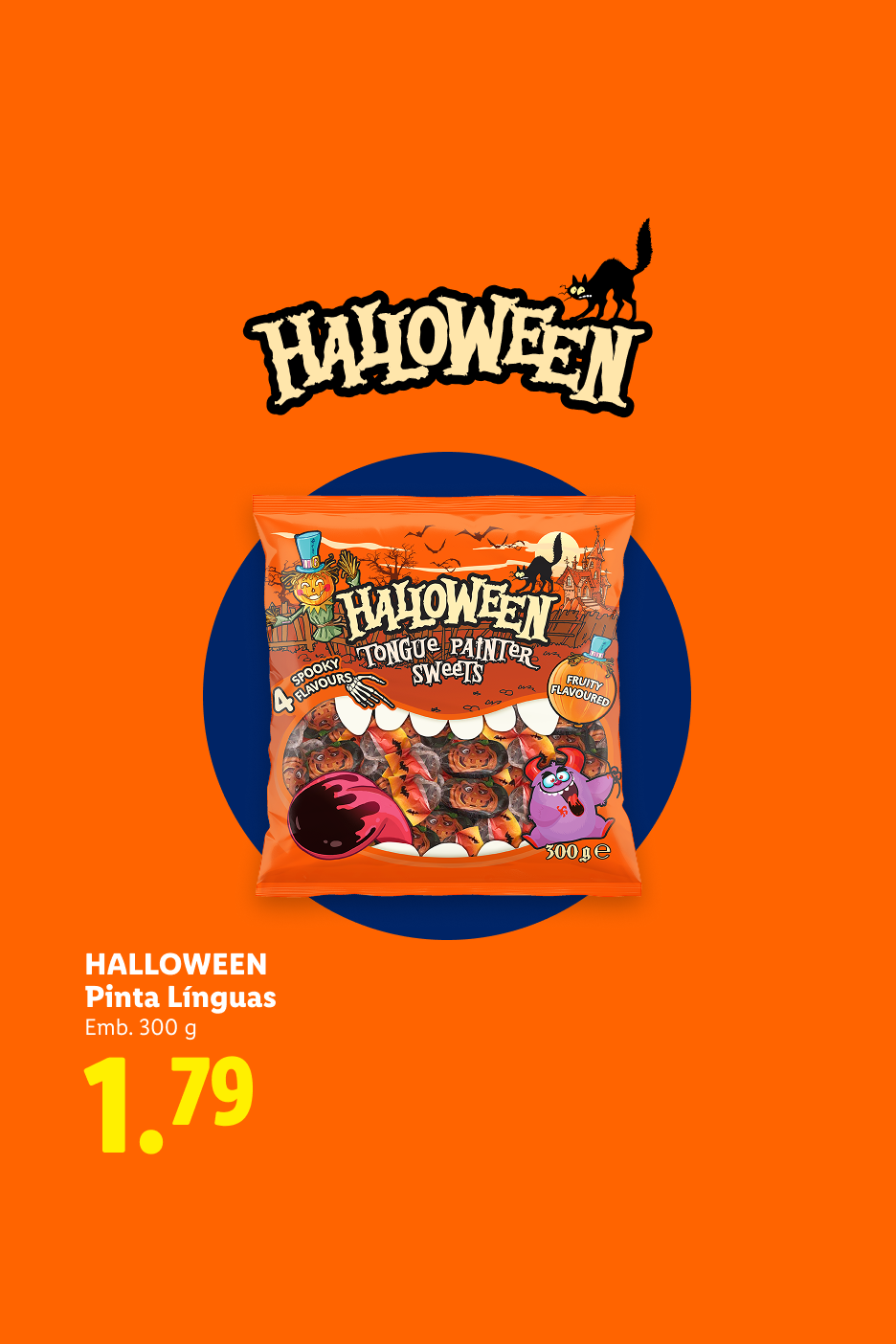Saco de doces pinta línguas de Halloween de 300g por 1,79€.