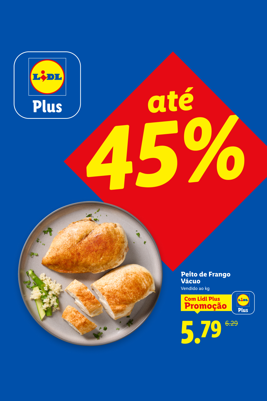 Peito de frango em vácuo com desconto de até 45%.
