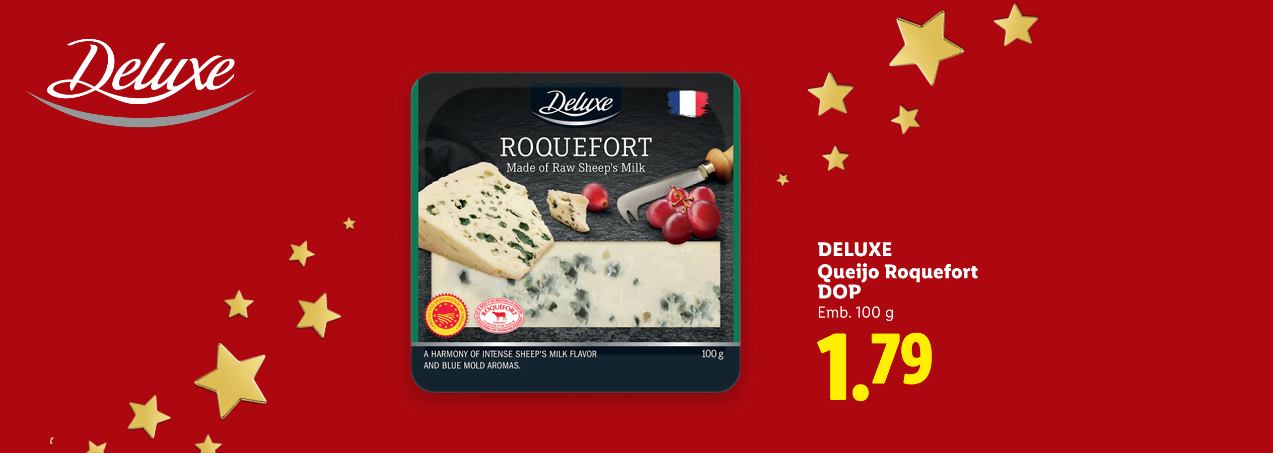 Queijo Roquefort DOP de 100 g por 1,79 €.