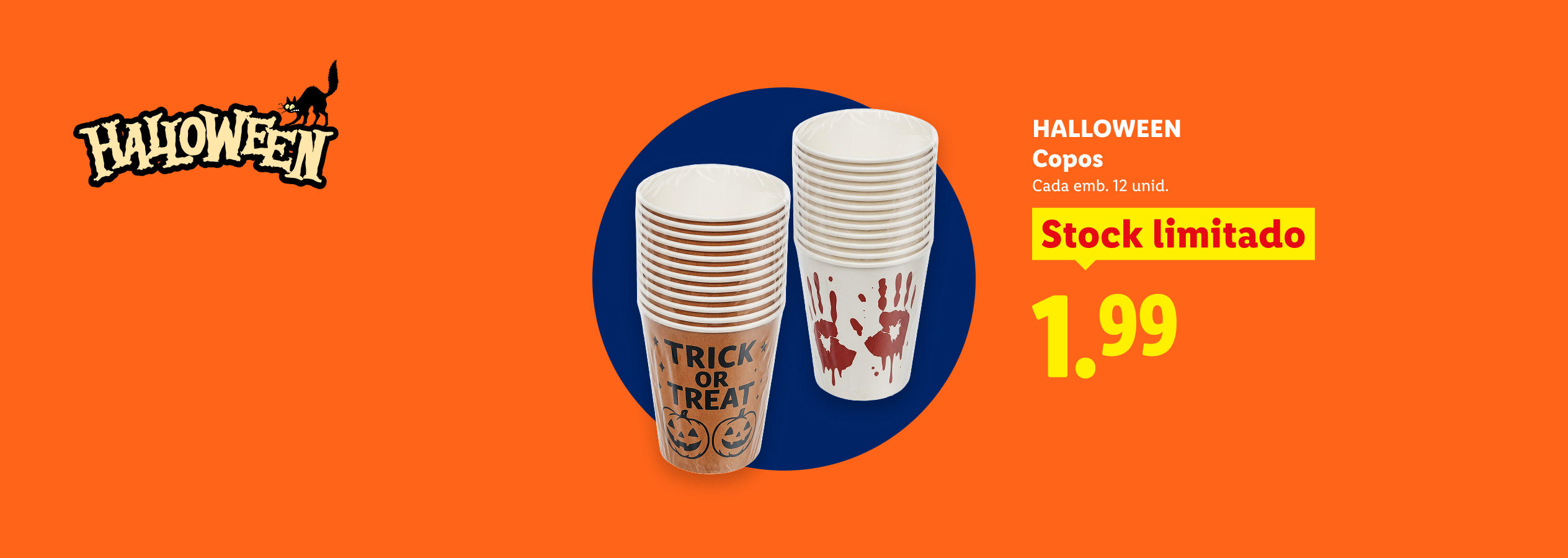 Copos de Halloween com desenhos temáticos por 1,99€.