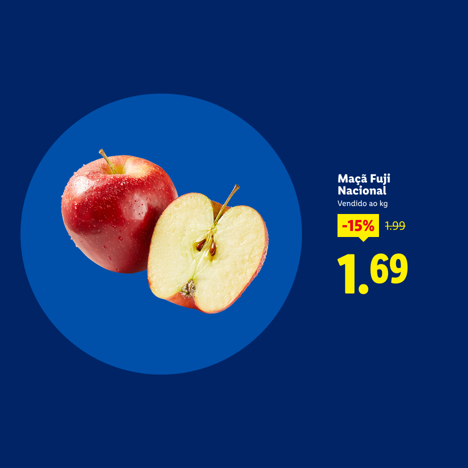 Maçã Fuji Nacional vendido ao kg com desconto de -15%, de 1.99 por 1.69