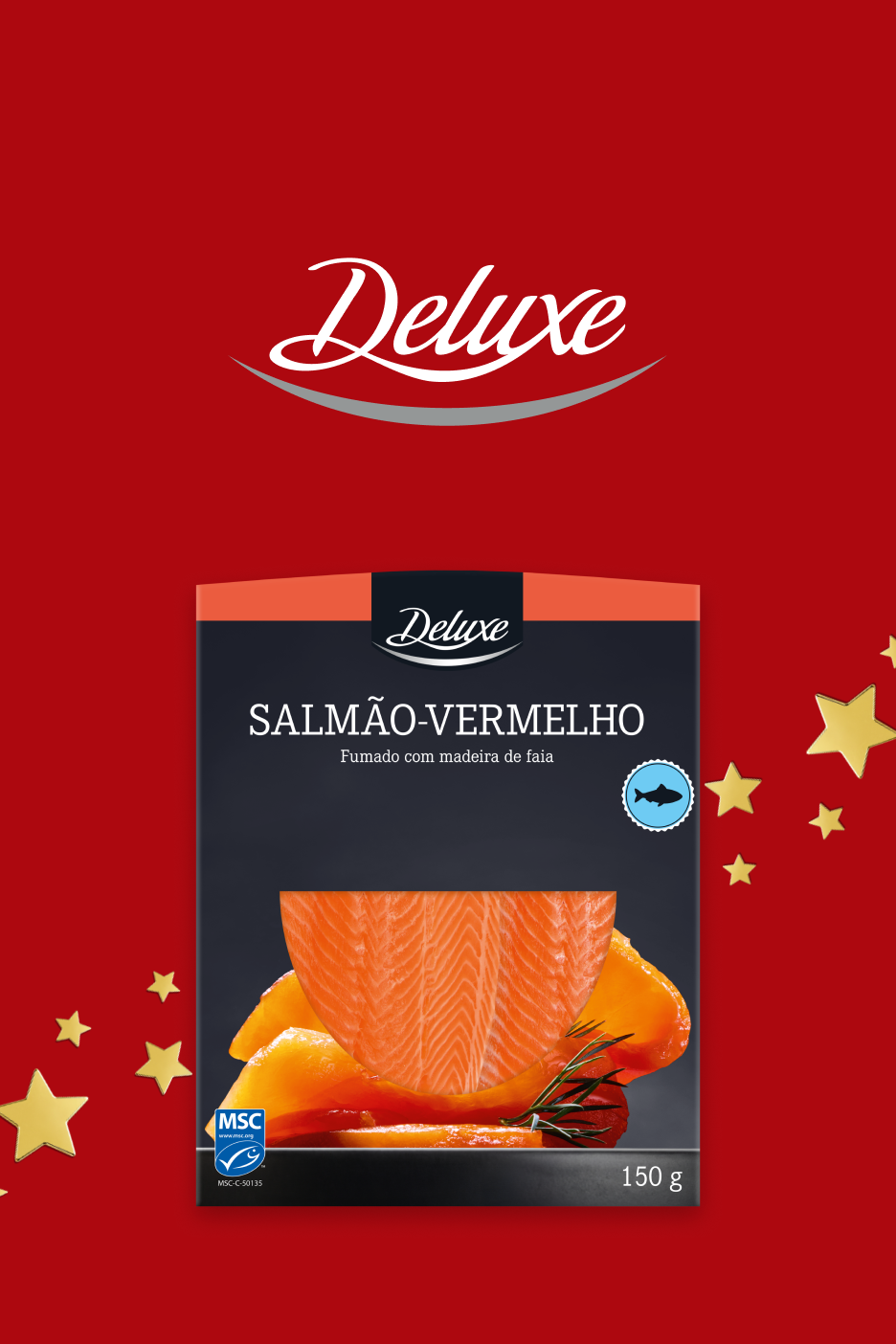 Embalagem de Salmão-Vermelho Fumado com madeira de faia Deluxe 150 g