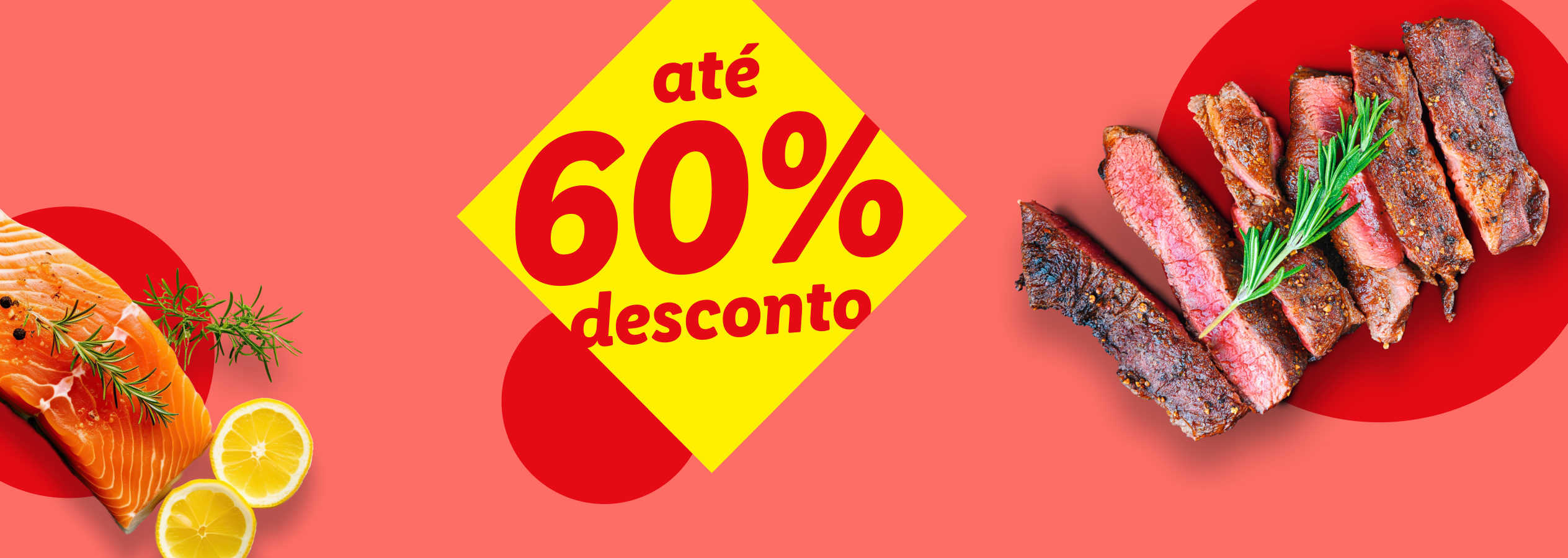Salmão e bife grelhado com alecrim e limão, com desconto de até 60%.