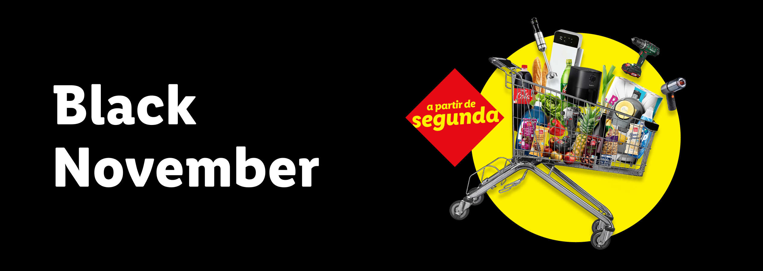 Black November: Carrinho de compras com alimentos, bebidas, eletrodomésticos e ferramentas, a partir de segunda.