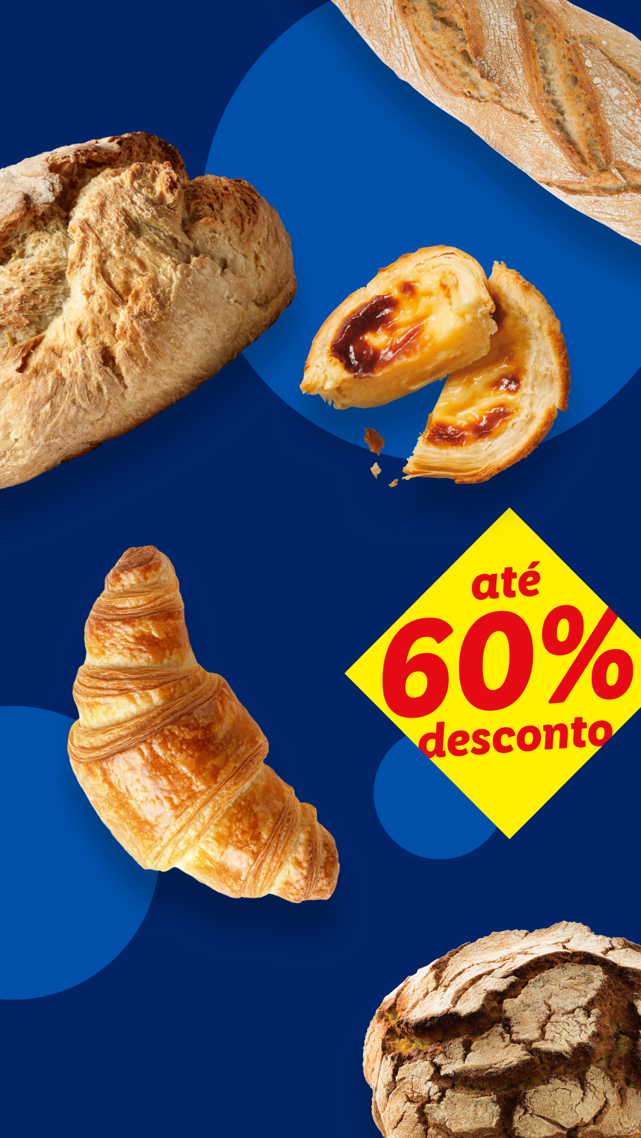 Pães e pastelaria variada com até 60% de desconto.