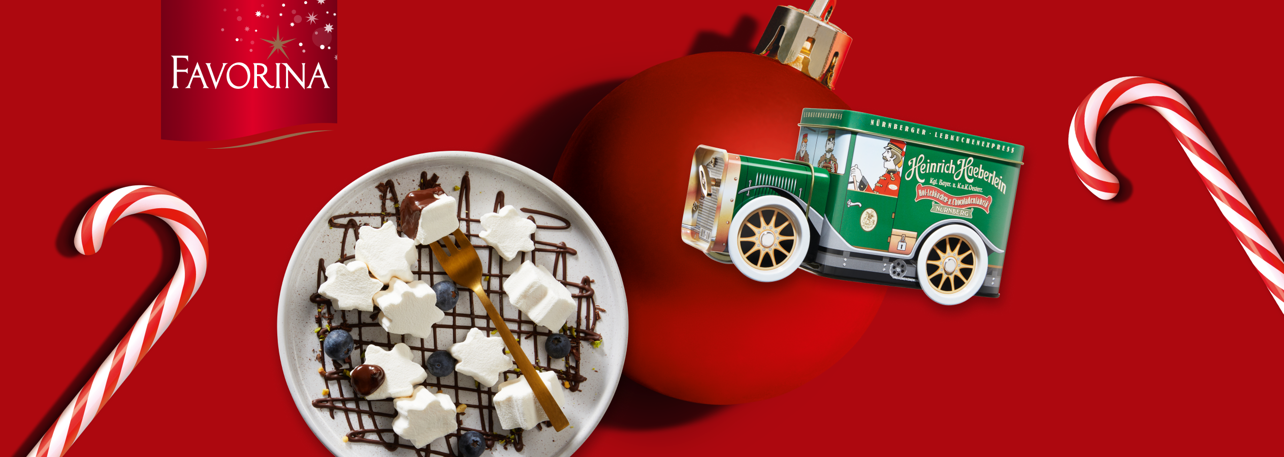 Doces de Natal Favorina e Heinrich Haeberlein, com marshmallows, mirtilos e chocolate.